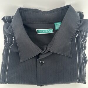 Cubavera Shirt Mens 2XLT Black Vertical Stripe Embroidery Button Up Short Sleeve